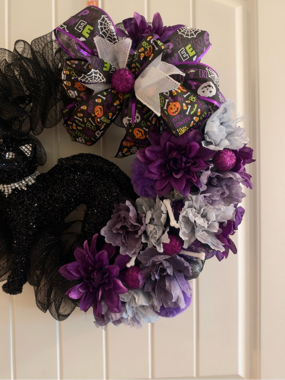 Halloween Purple Floral Wreath - Decorative Party Door Accent